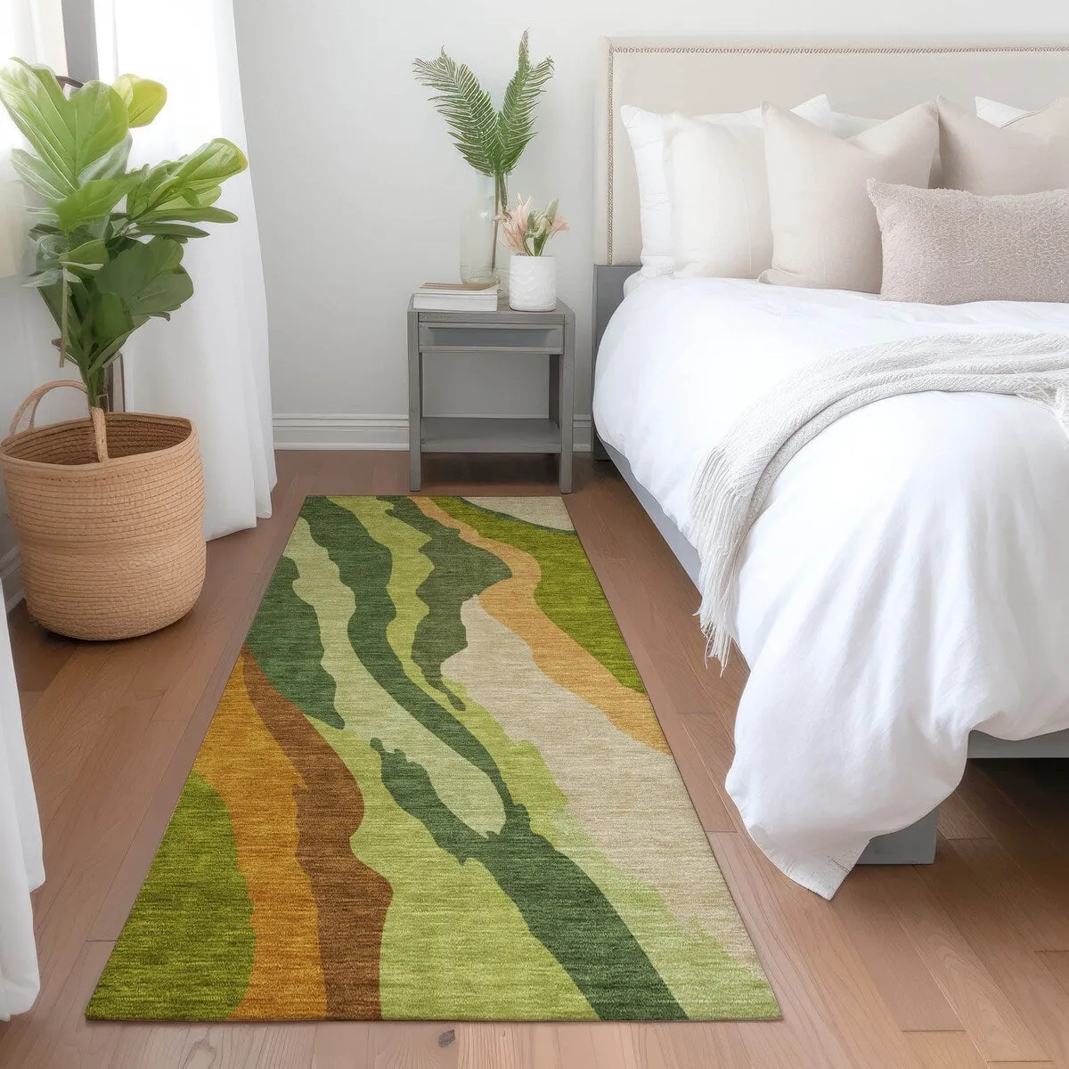 Machine Washable Indoor/ Outdoor Abstract Contemporary Chantille Rug
