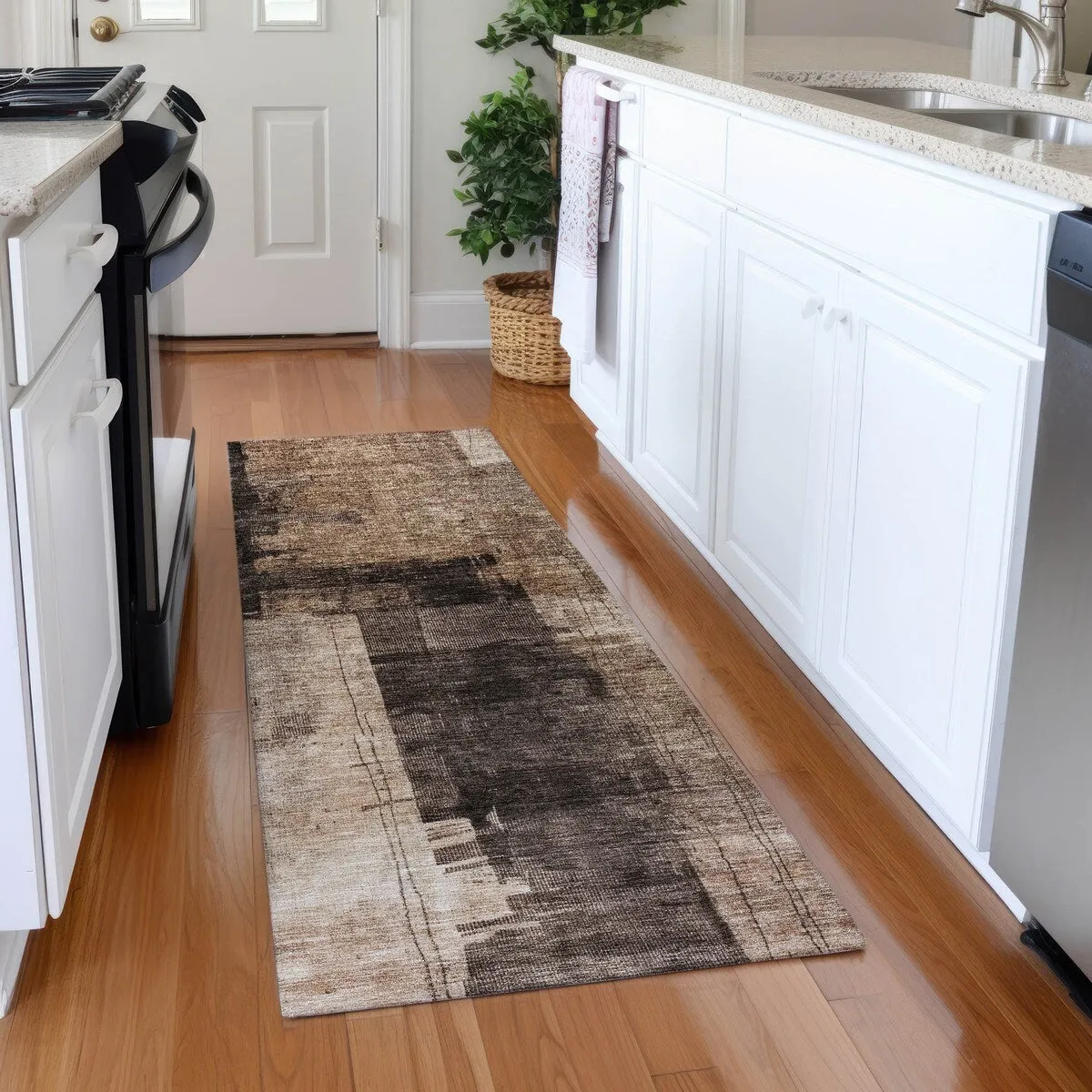 Machine Washable Indoor/ Outdoor Abstract Contemporary Chantille Rug
