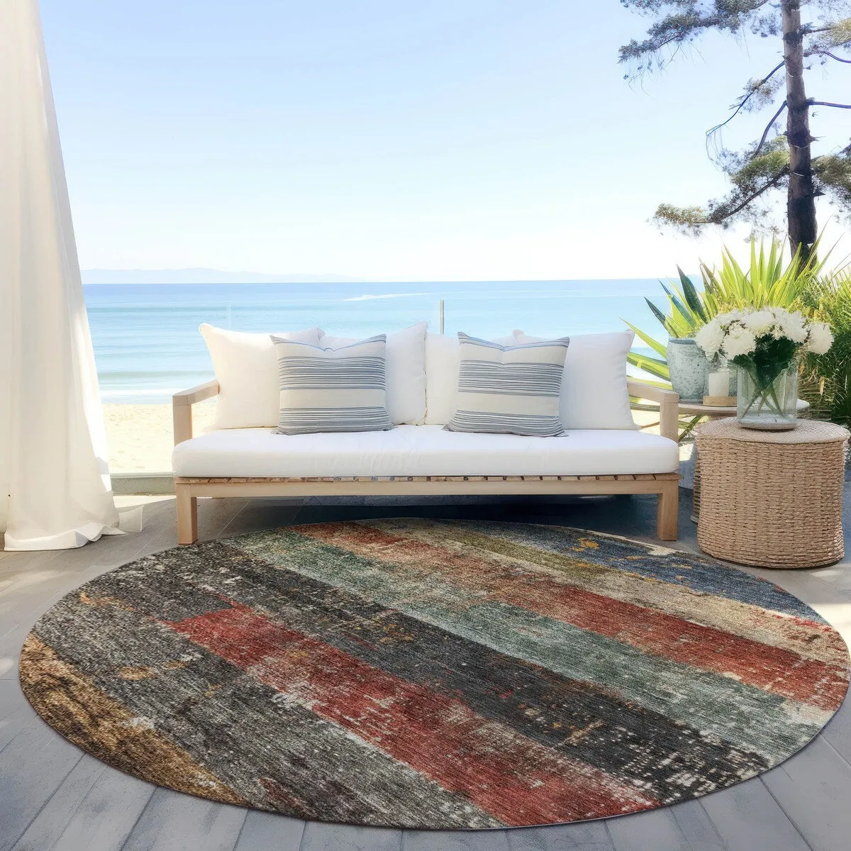 Machine Washable Indoor/ Outdoor Abstract Contemporary Chantille Rug