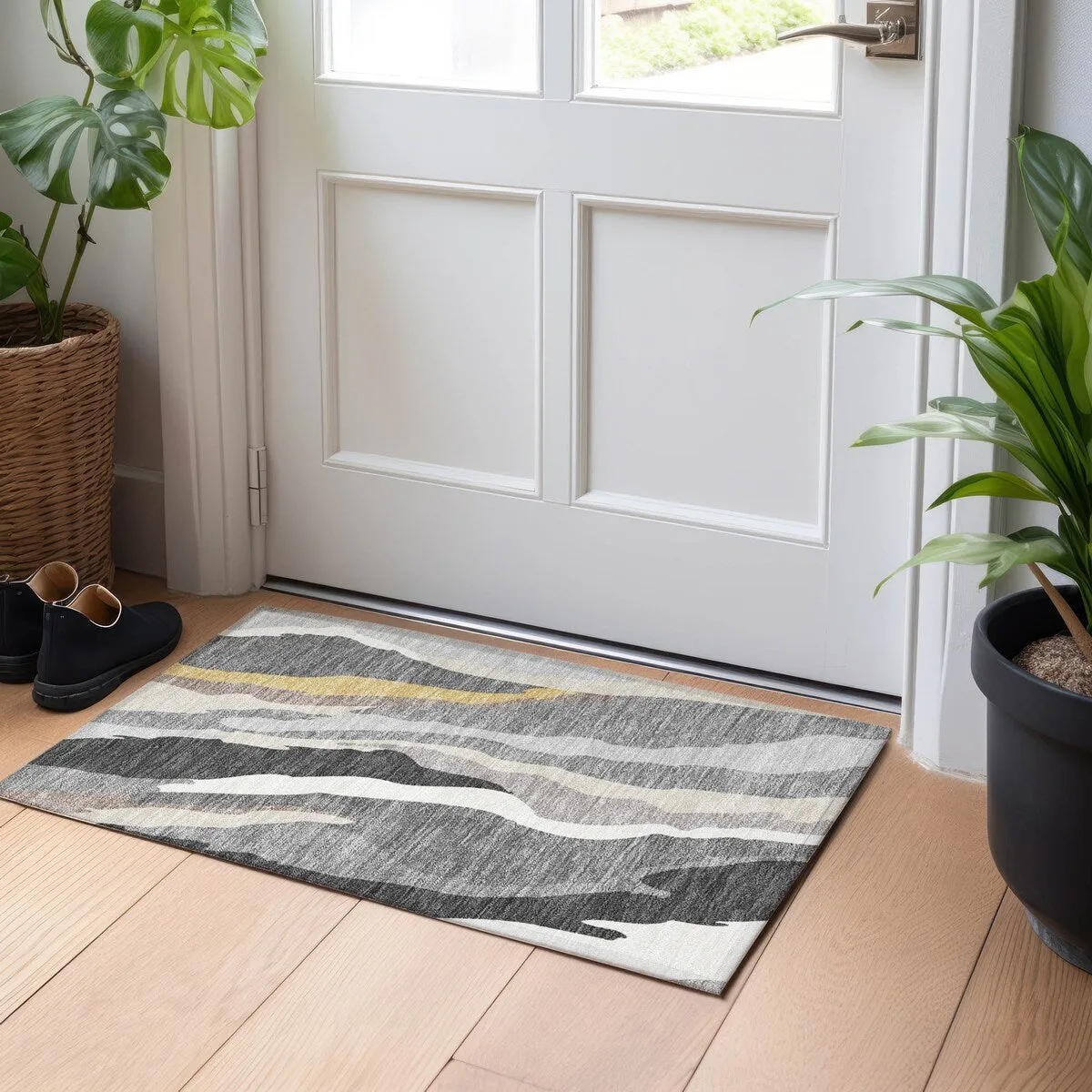 Machine Washable Indoor/ Outdoor Abstract Contemporary Chantille Rug