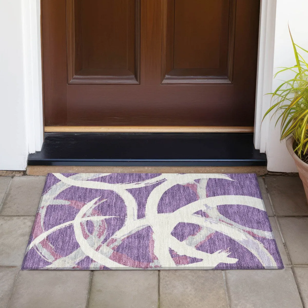 Machine Washable Indoor/ Outdoor Abstract Contemporary Chantille Rug