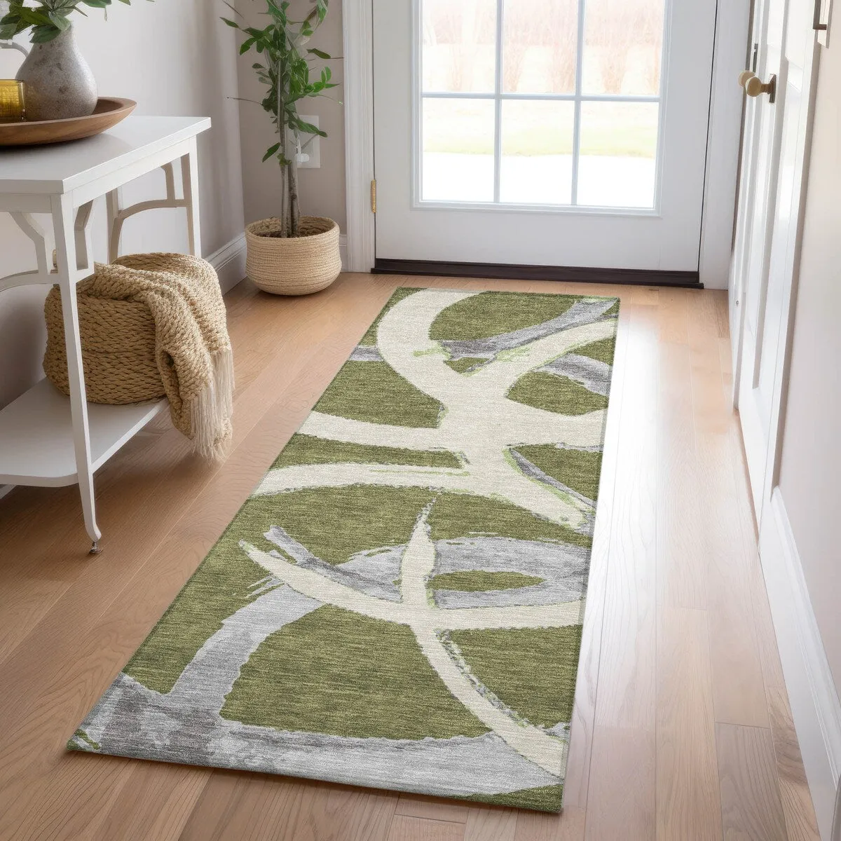 Machine Washable Indoor/ Outdoor Abstract Contemporary Chantille Rug