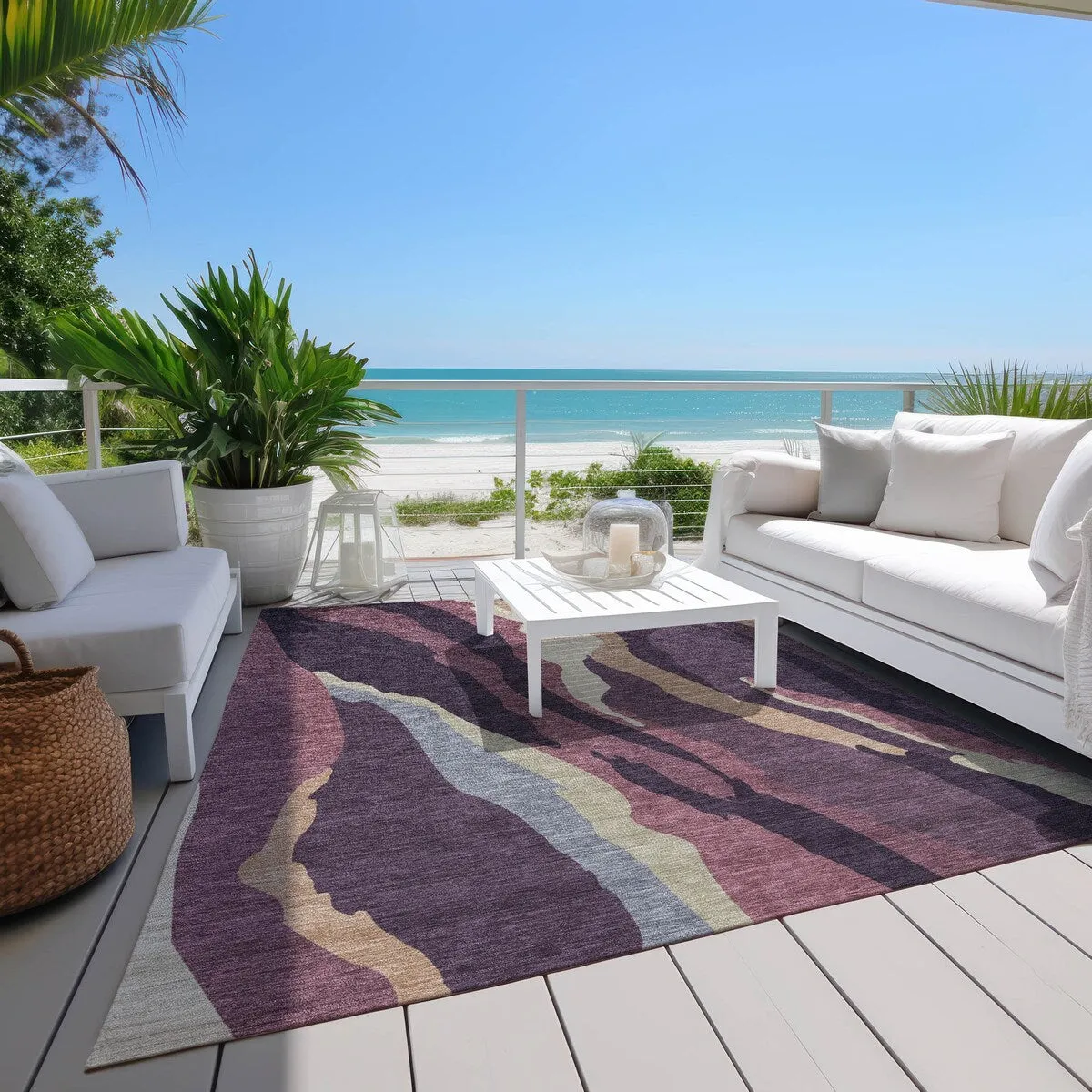 Machine Washable Indoor/ Outdoor Abstract Contemporary Chantille Rug