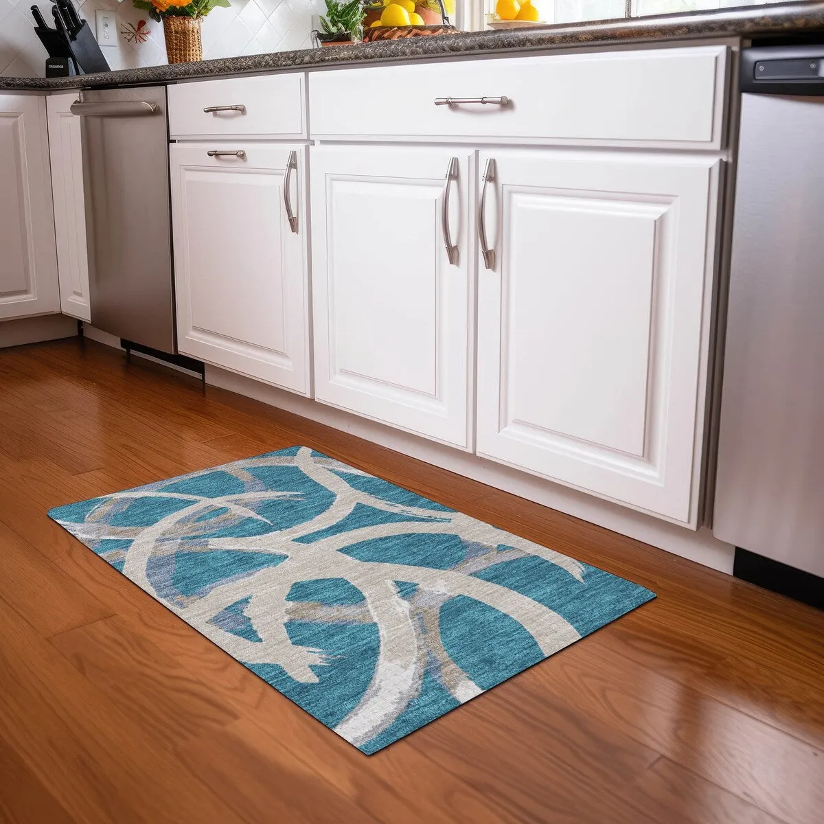 Machine Washable Indoor/ Outdoor Abstract Contemporary Chantille Rug
