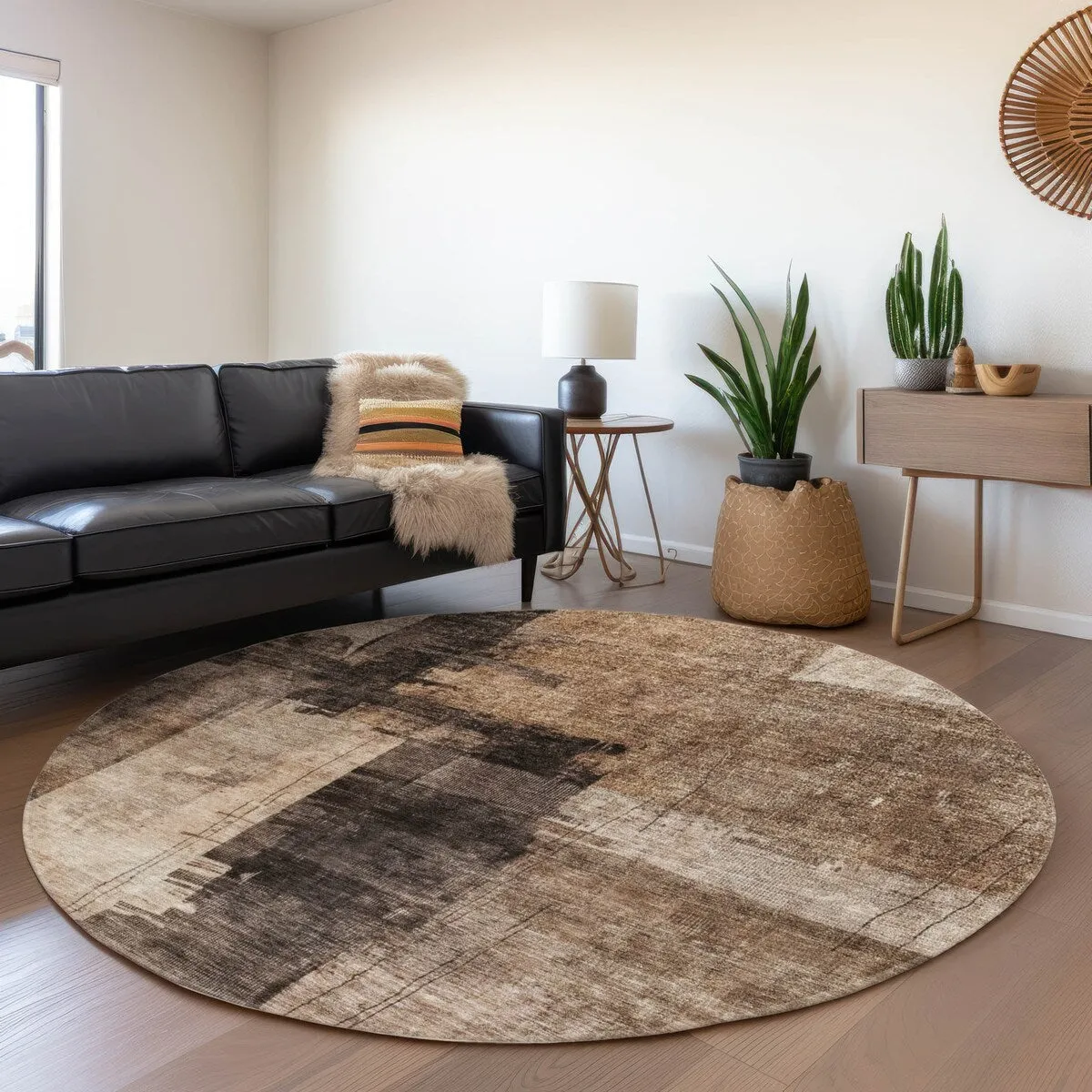 Machine Washable Indoor/ Outdoor Abstract Contemporary Chantille Rug