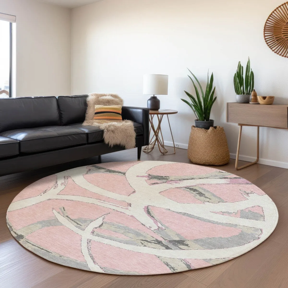 Machine Washable Indoor/ Outdoor Abstract Contemporary Chantille Rug