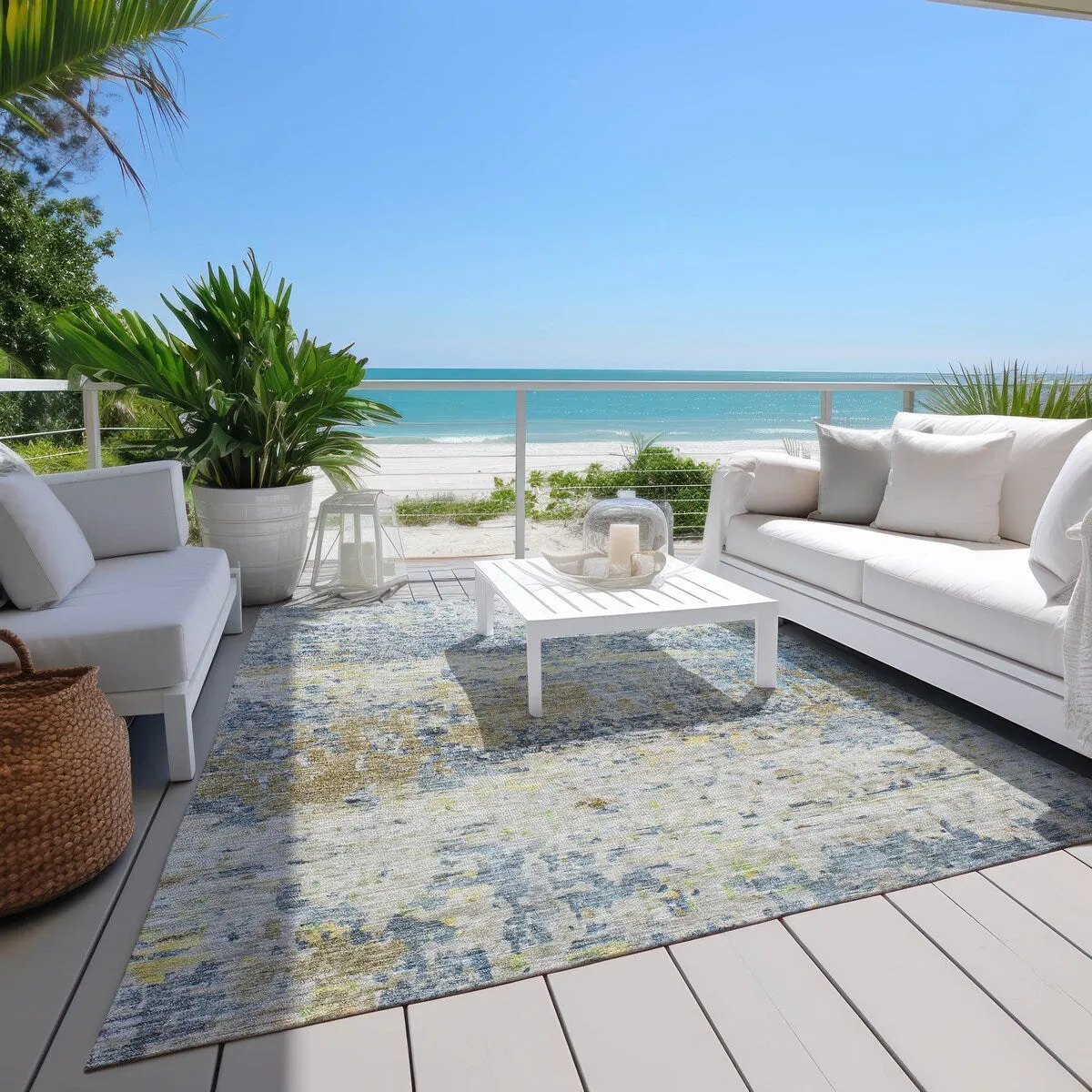 Machine Washable Indoor/ Outdoor Abstract Contemporary Chantille Rug