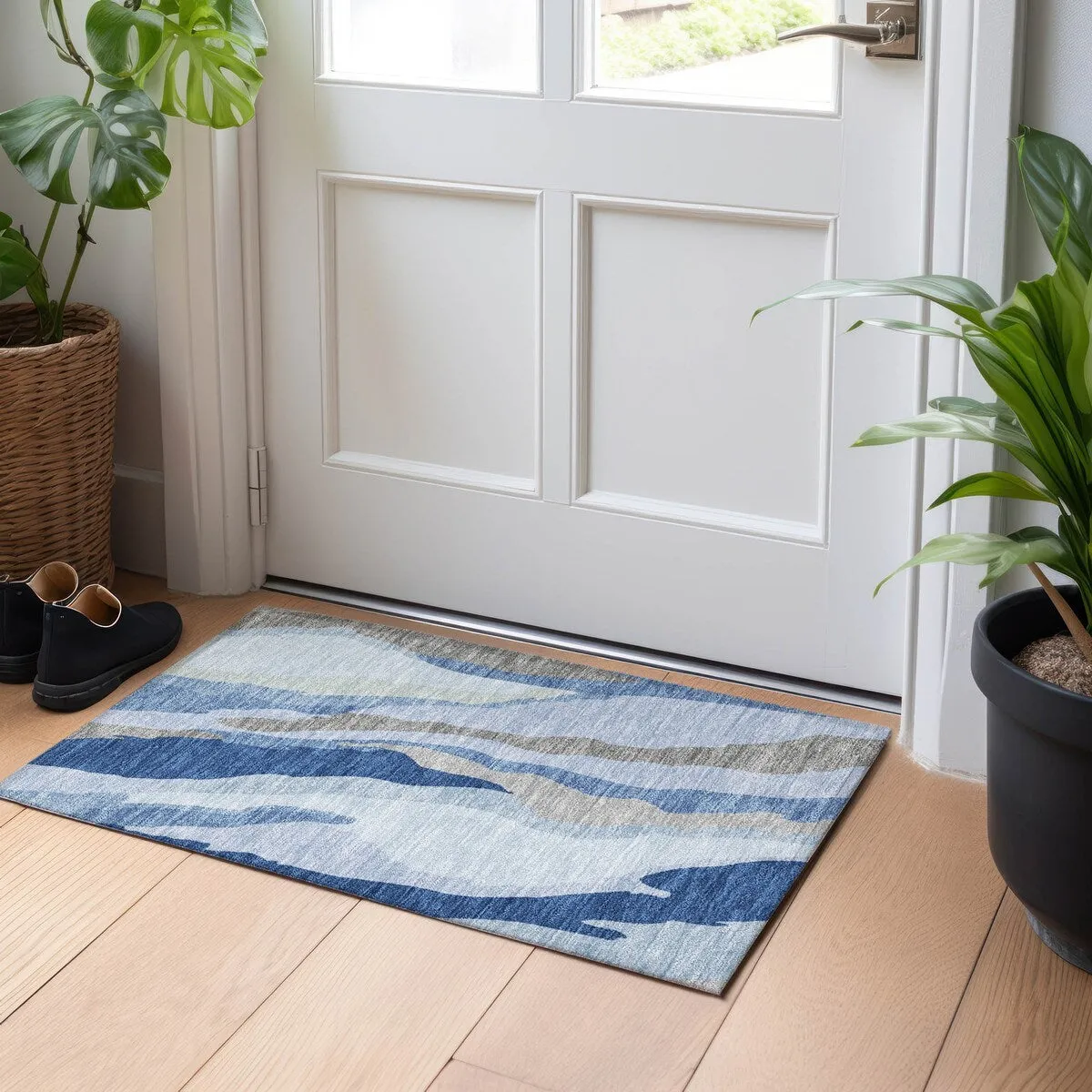 Machine Washable Indoor/ Outdoor Abstract Contemporary Chantille Rug