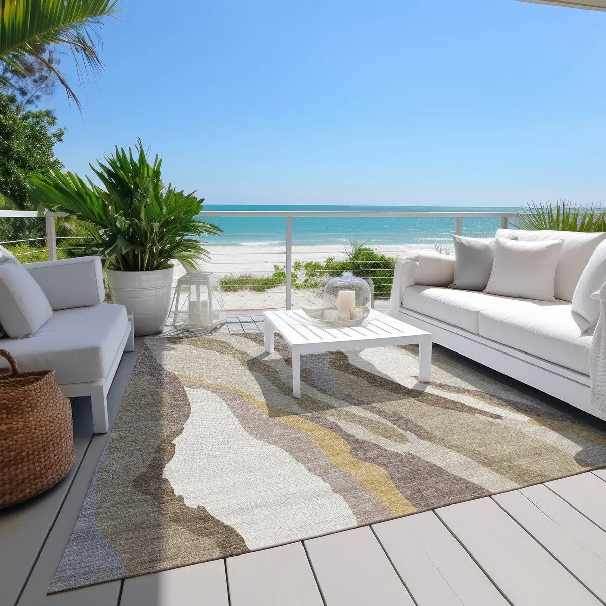 Machine Washable Indoor/ Outdoor Abstract Contemporary Chantille Rug