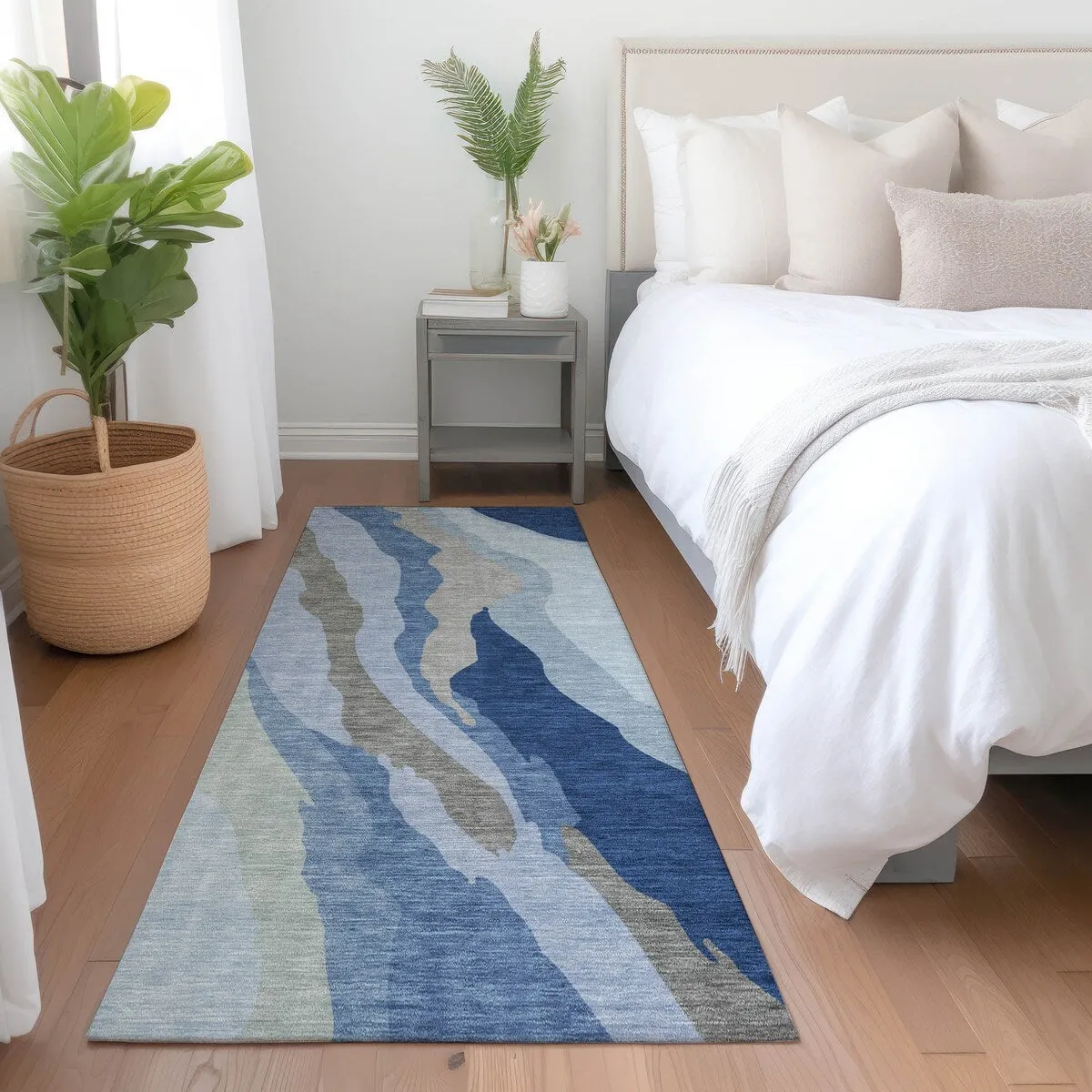 Machine Washable Indoor/ Outdoor Abstract Contemporary Chantille Rug