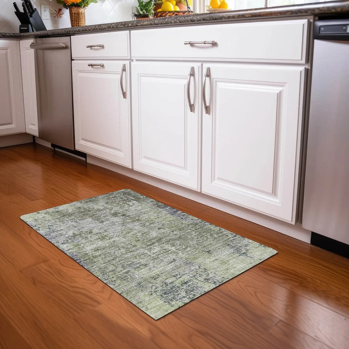 Machine Washable Indoor/ Outdoor Abstract Contemporary Chantille Rug