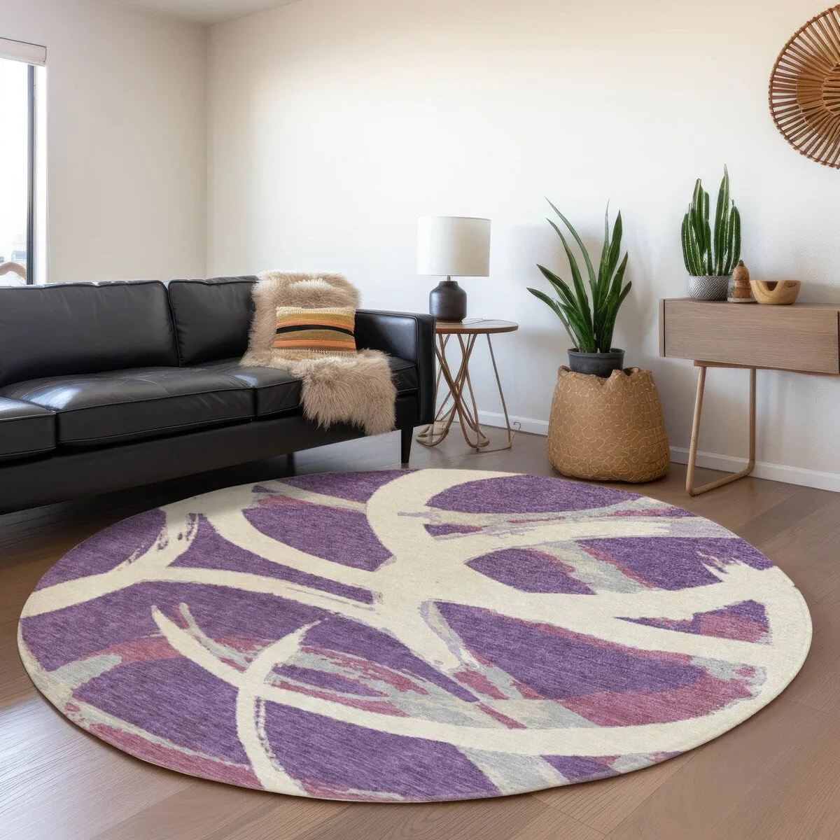 Machine Washable Indoor/ Outdoor Abstract Contemporary Chantille Rug