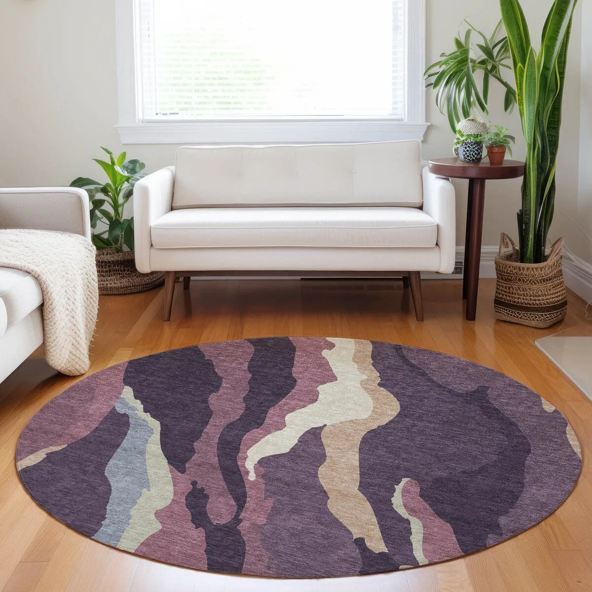 Machine Washable Indoor/ Outdoor Abstract Contemporary Chantille Rug