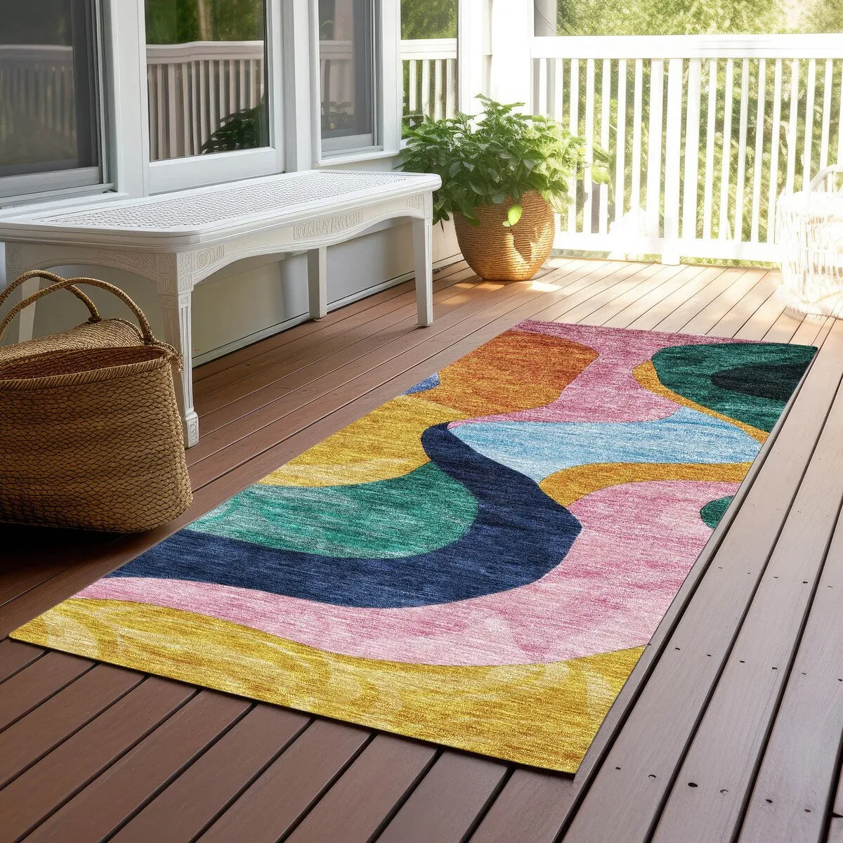 Machine Washable Indoor/ Outdoor Abstract Contemporary Chantille Rug