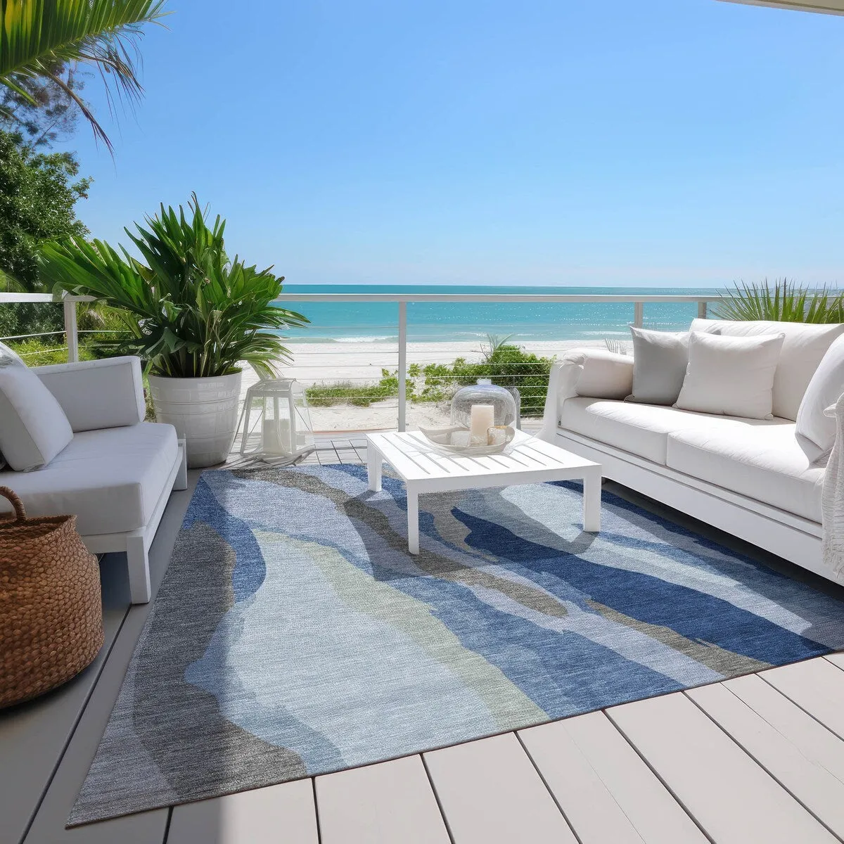 Machine Washable Indoor/ Outdoor Abstract Contemporary Chantille Rug