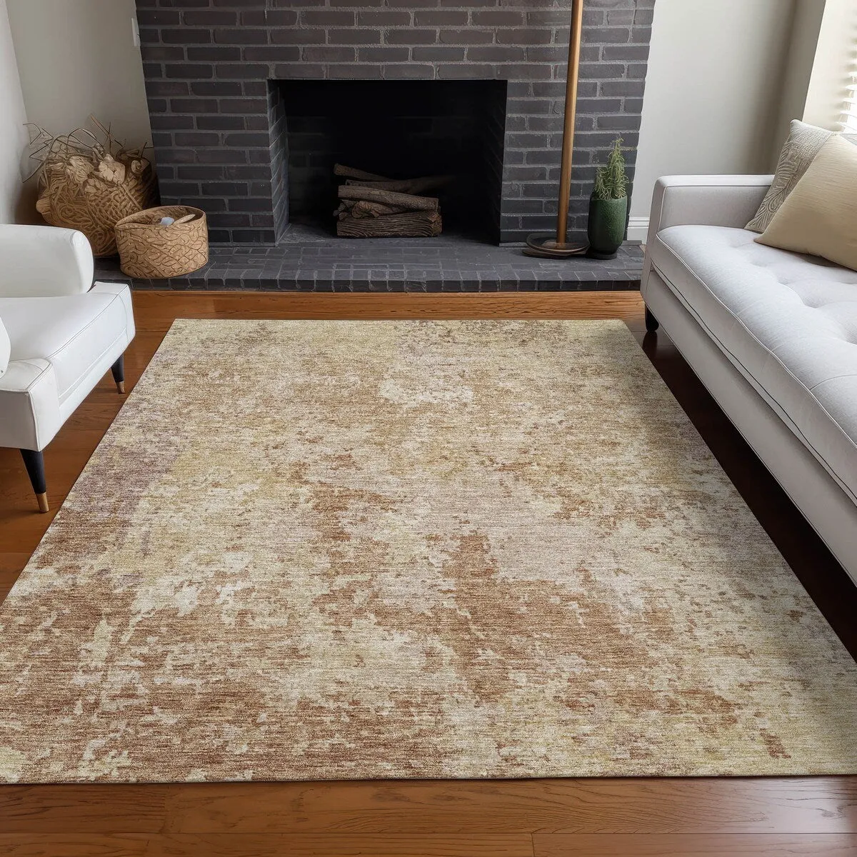 Machine Washable Indoor/ Outdoor Abstract Contemporary Chantille Rug