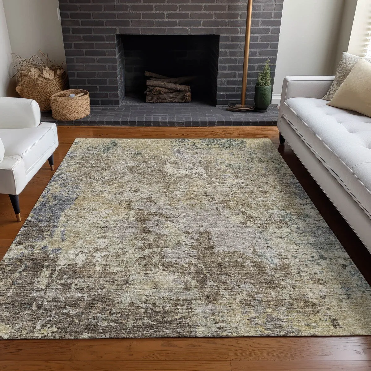 Machine Washable Indoor/ Outdoor Abstract Contemporary Chantille Rug