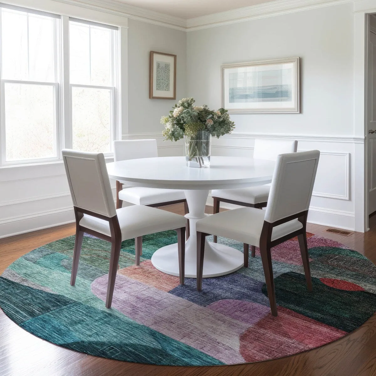 Machine Washable Indoor/ Outdoor Abstract Contemporary Chantille Rug