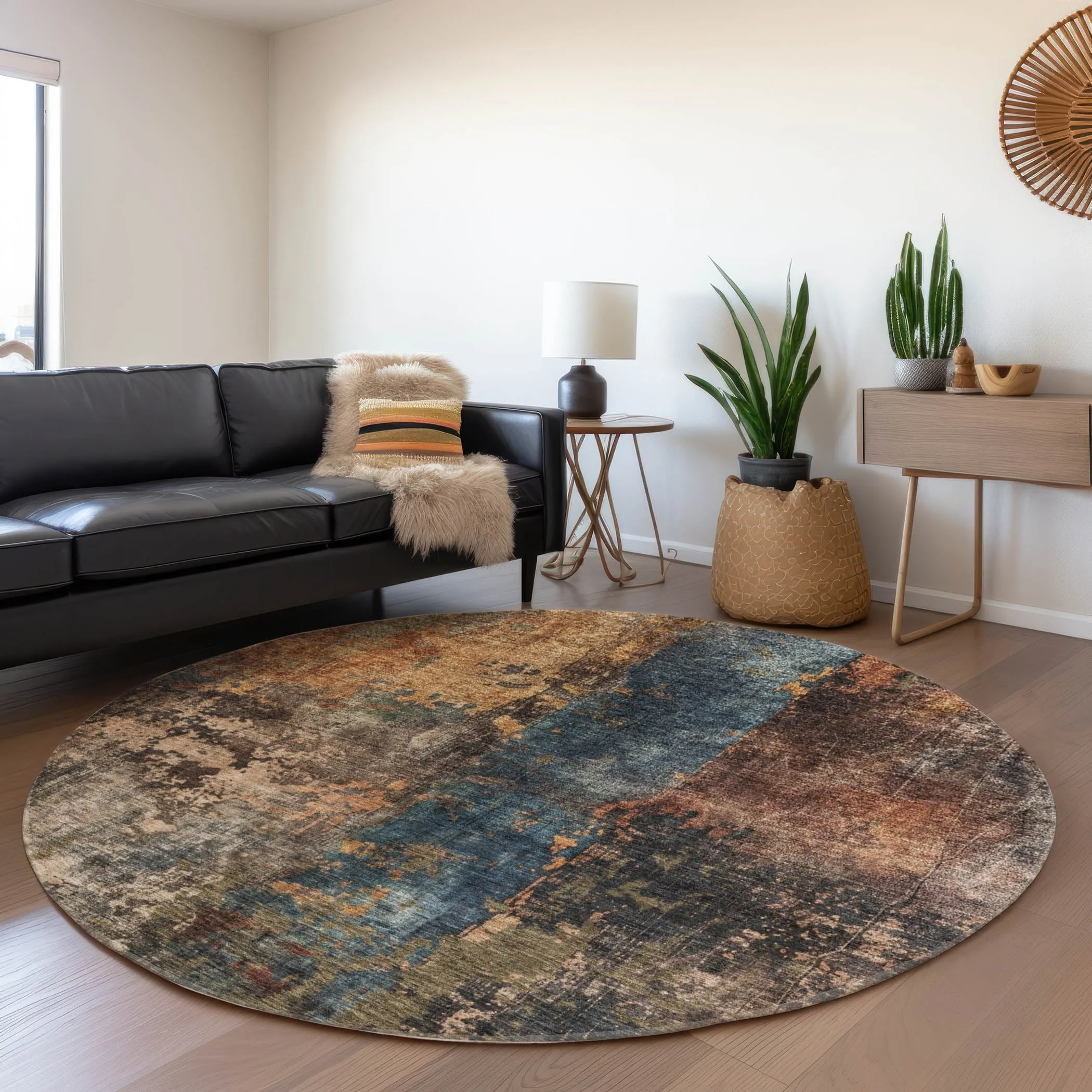 Machine Washable Indoor/ Outdoor Abstract Contemporary Chantille Rug