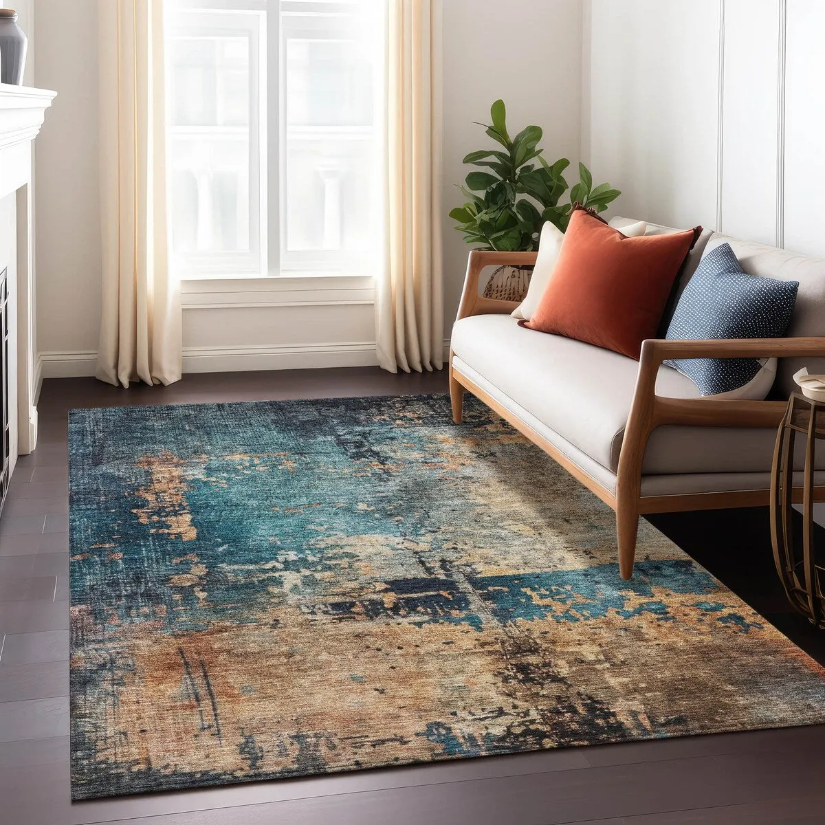 Machine Washable Indoor/ Outdoor Abstract Contemporary Chantille Rug