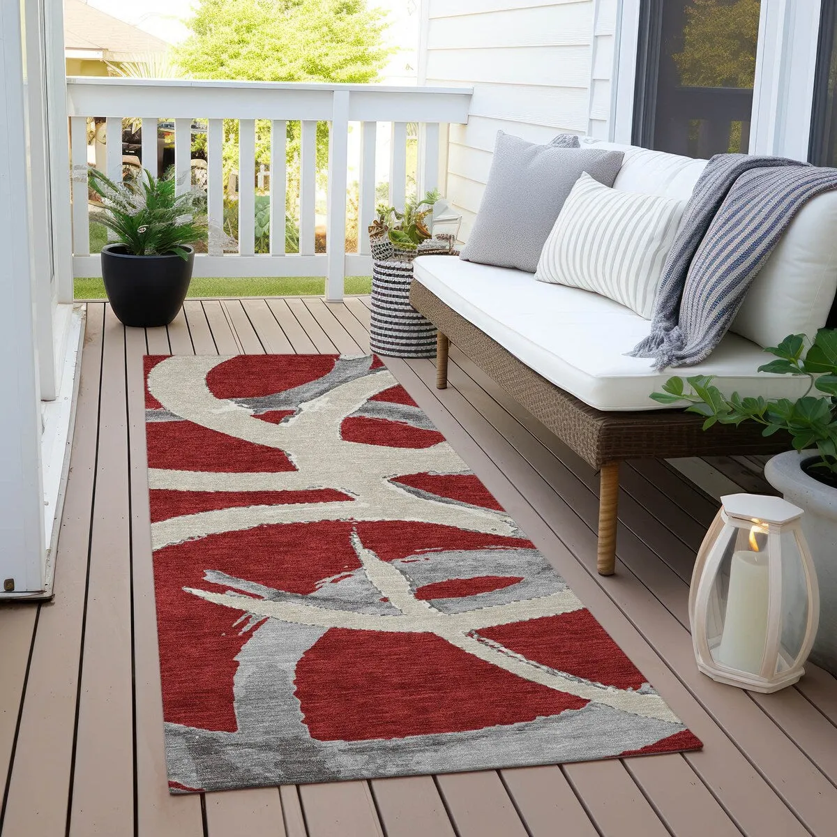 Machine Washable Indoor/ Outdoor Abstract Contemporary Chantille Rug