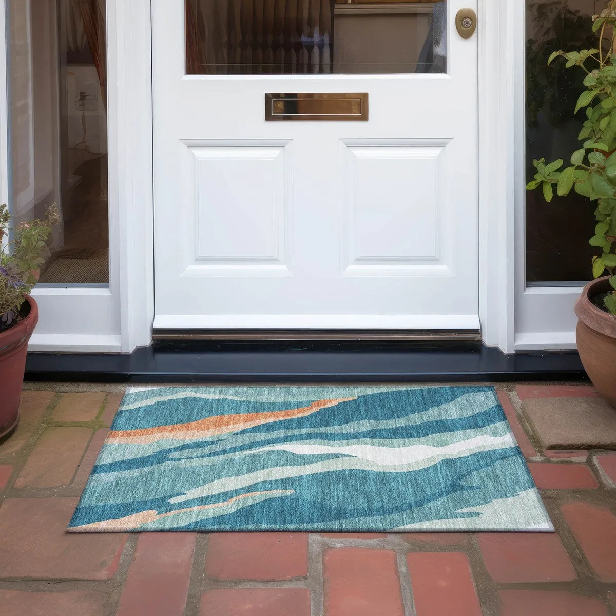 Machine Washable Indoor/ Outdoor Abstract Contemporary Chantille Rug
