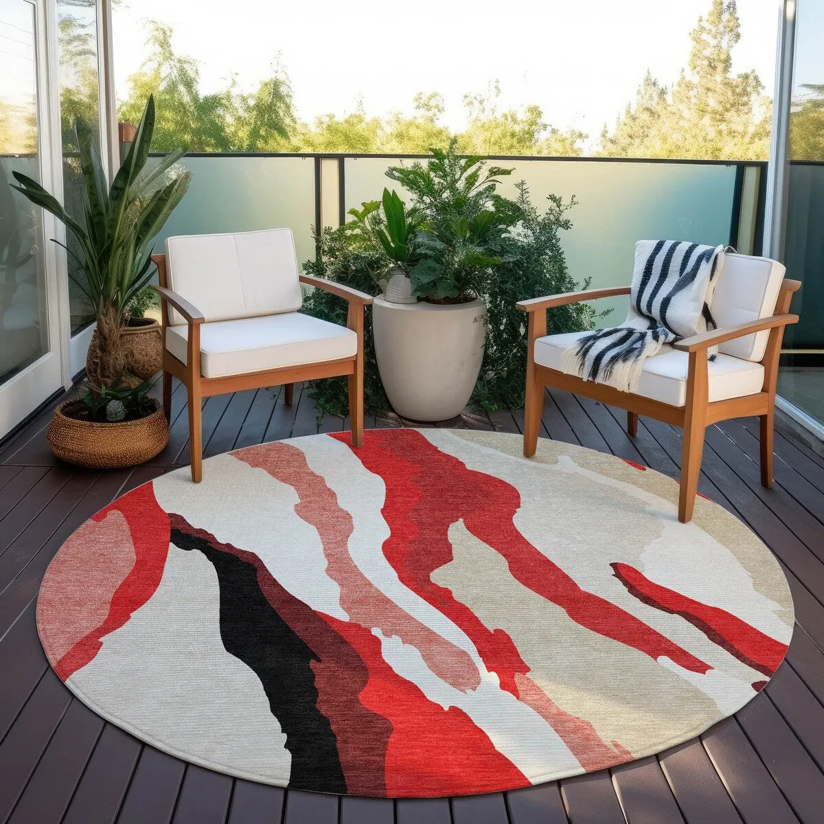 Machine Washable Indoor/ Outdoor Abstract Contemporary Chantille Rug