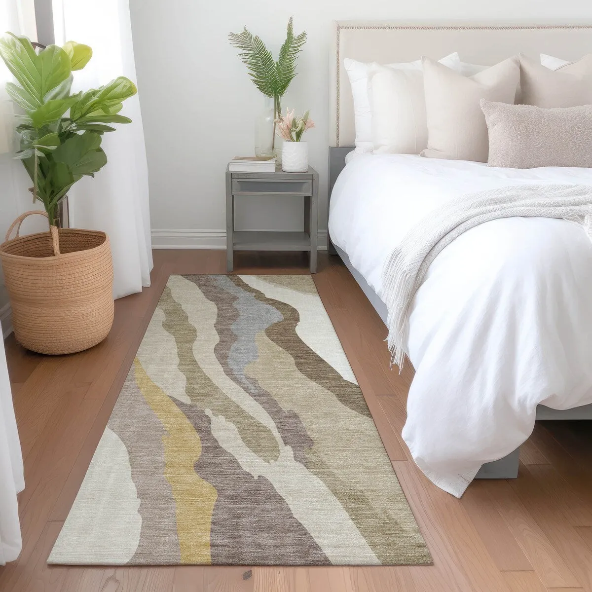 Machine Washable Indoor/ Outdoor Abstract Contemporary Chantille Rug