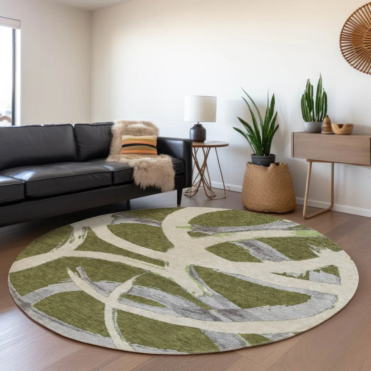 Machine Washable Indoor/ Outdoor Abstract Contemporary Chantille Rug