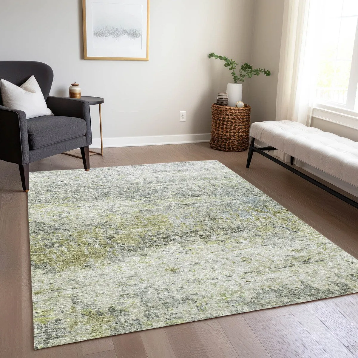 Machine Washable Indoor/ Outdoor Abstract Contemporary Chantille Rug