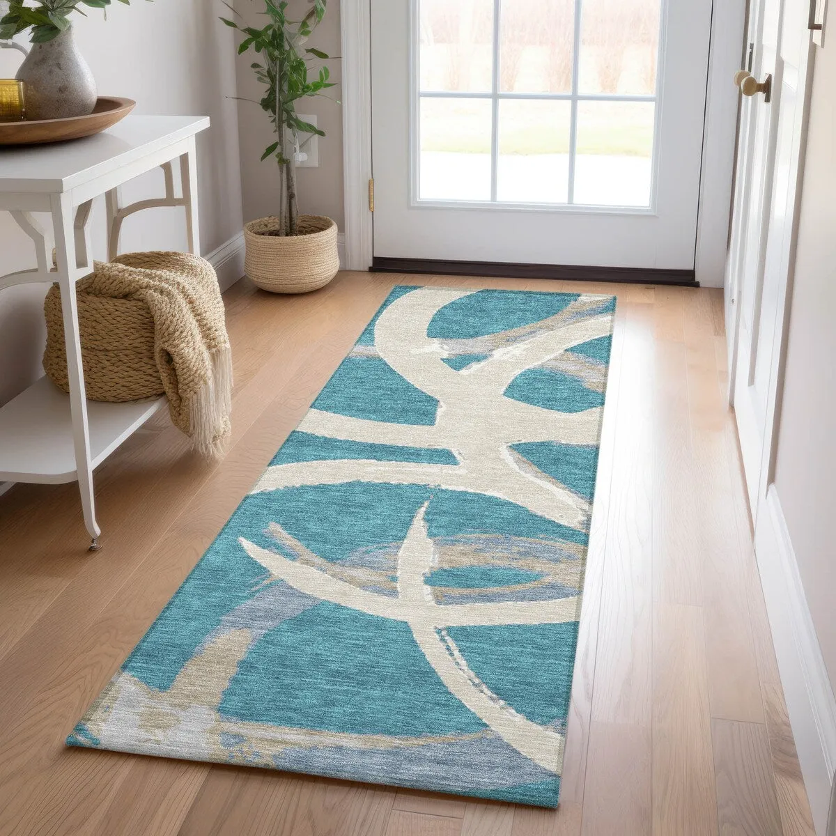 Machine Washable Indoor/ Outdoor Abstract Contemporary Chantille Rug