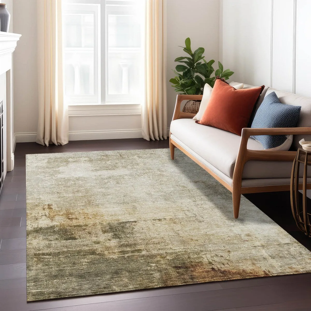Machine Washable Indoor/ Outdoor Abstract Contemporary Chantille Rug
