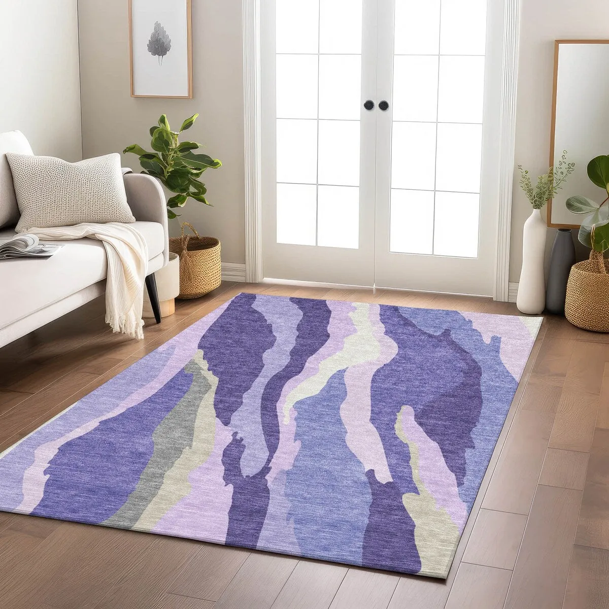 Machine Washable Indoor/ Outdoor Abstract Contemporary Chantille Rug