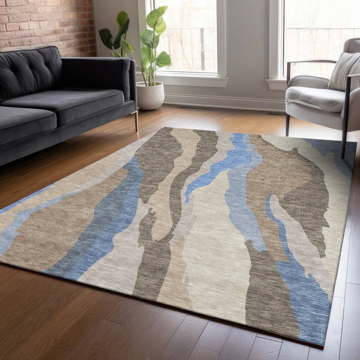 Machine Washable Indoor/ Outdoor Abstract Contemporary Chantille Rug