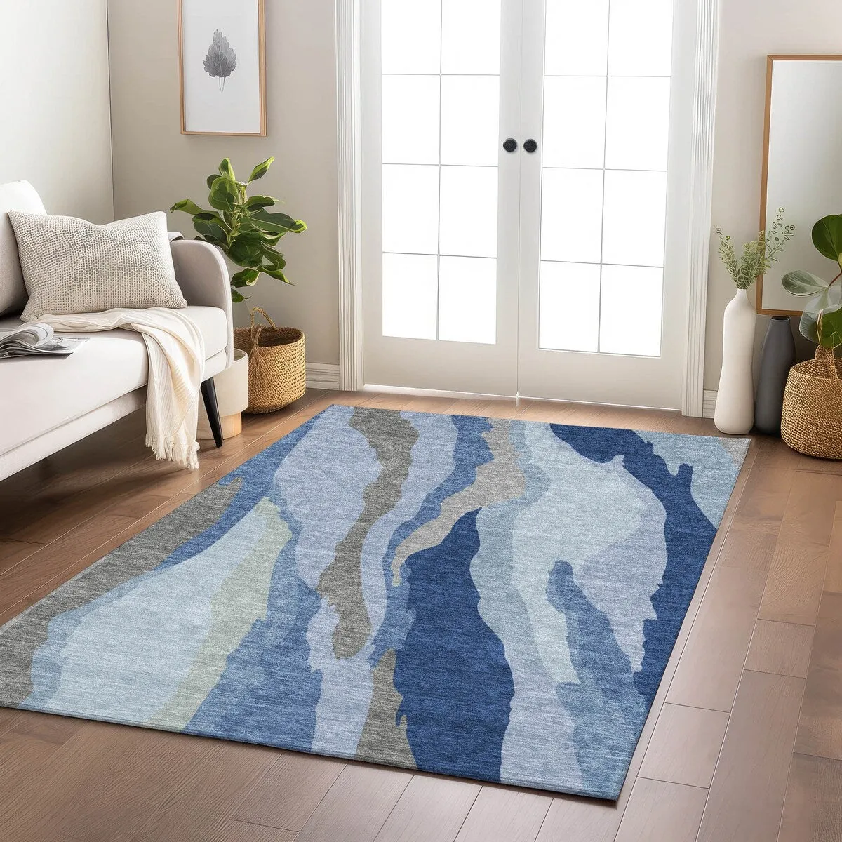 Machine Washable Indoor/ Outdoor Abstract Contemporary Chantille Rug