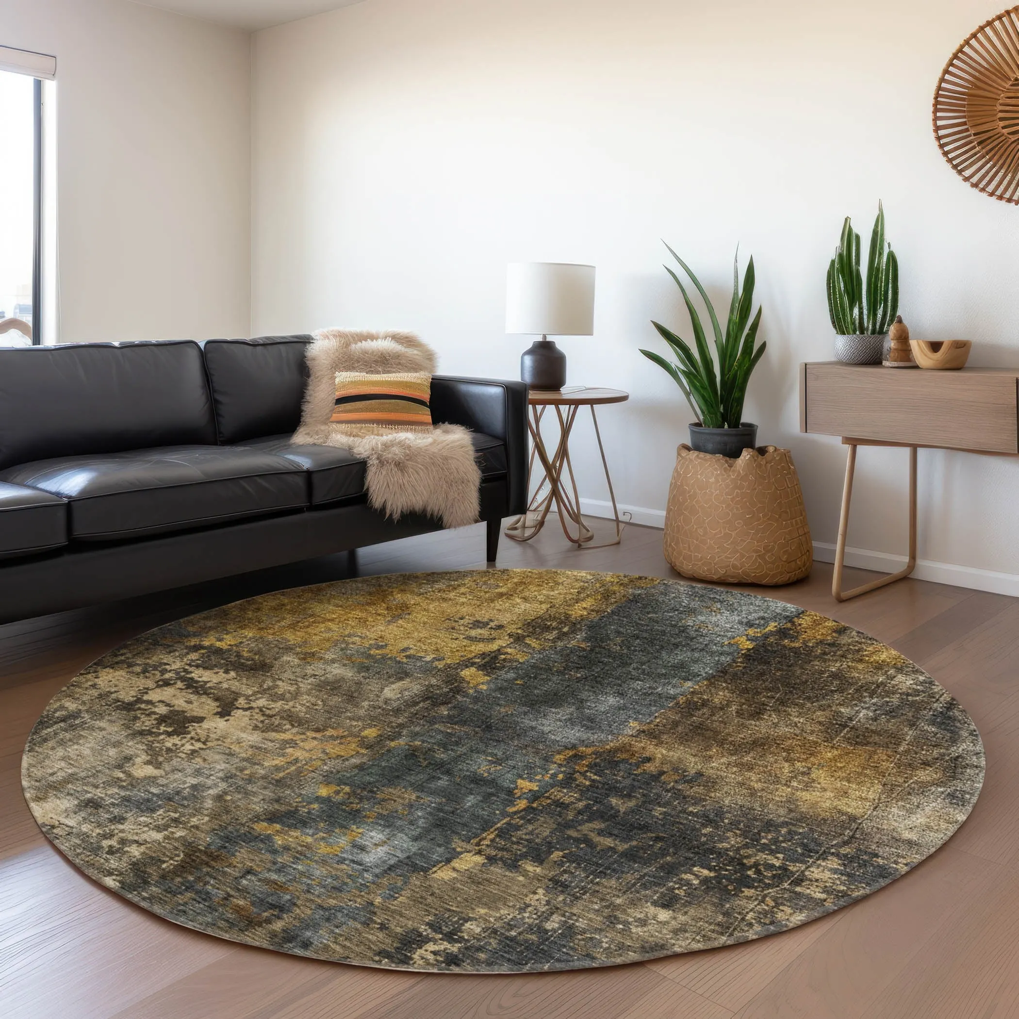 Machine Washable Indoor/ Outdoor Abstract Contemporary Chantille Rug