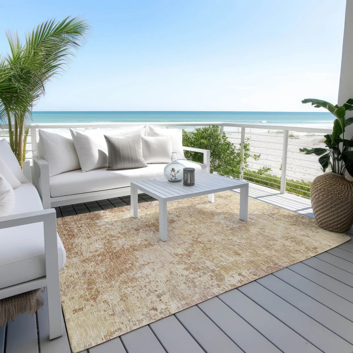 Machine Washable Indoor/ Outdoor Abstract Contemporary Chantille Rug