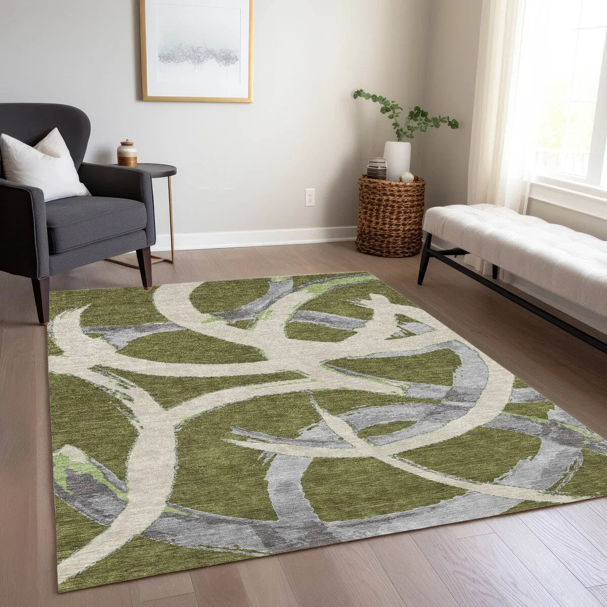 Machine Washable Indoor/ Outdoor Abstract Contemporary Chantille Rug