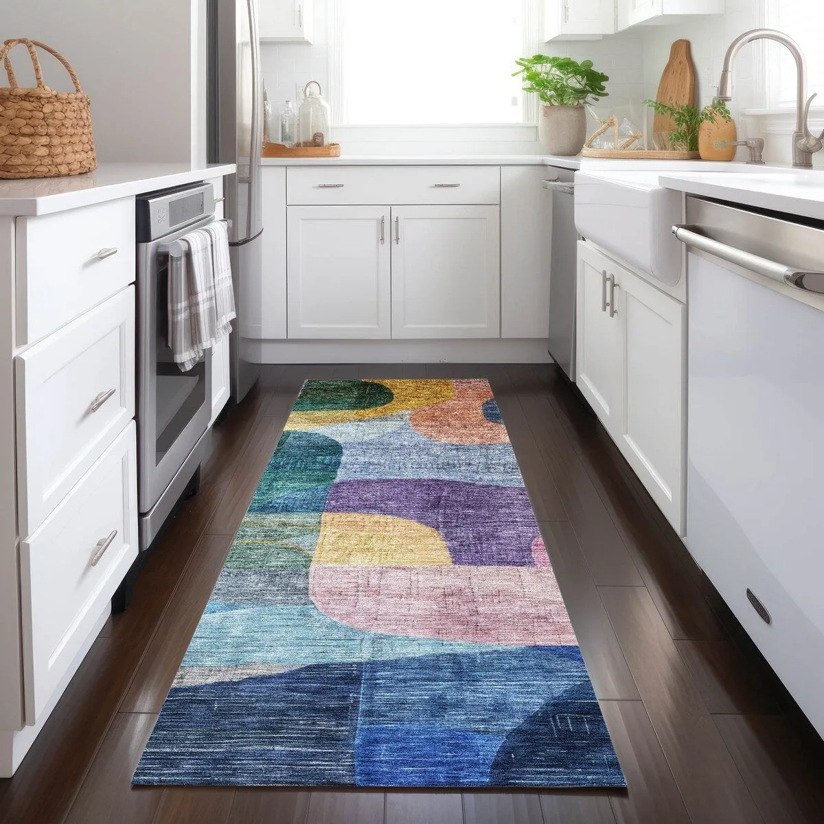 Machine Washable Indoor/ Outdoor Abstract Contemporary Chantille Rug