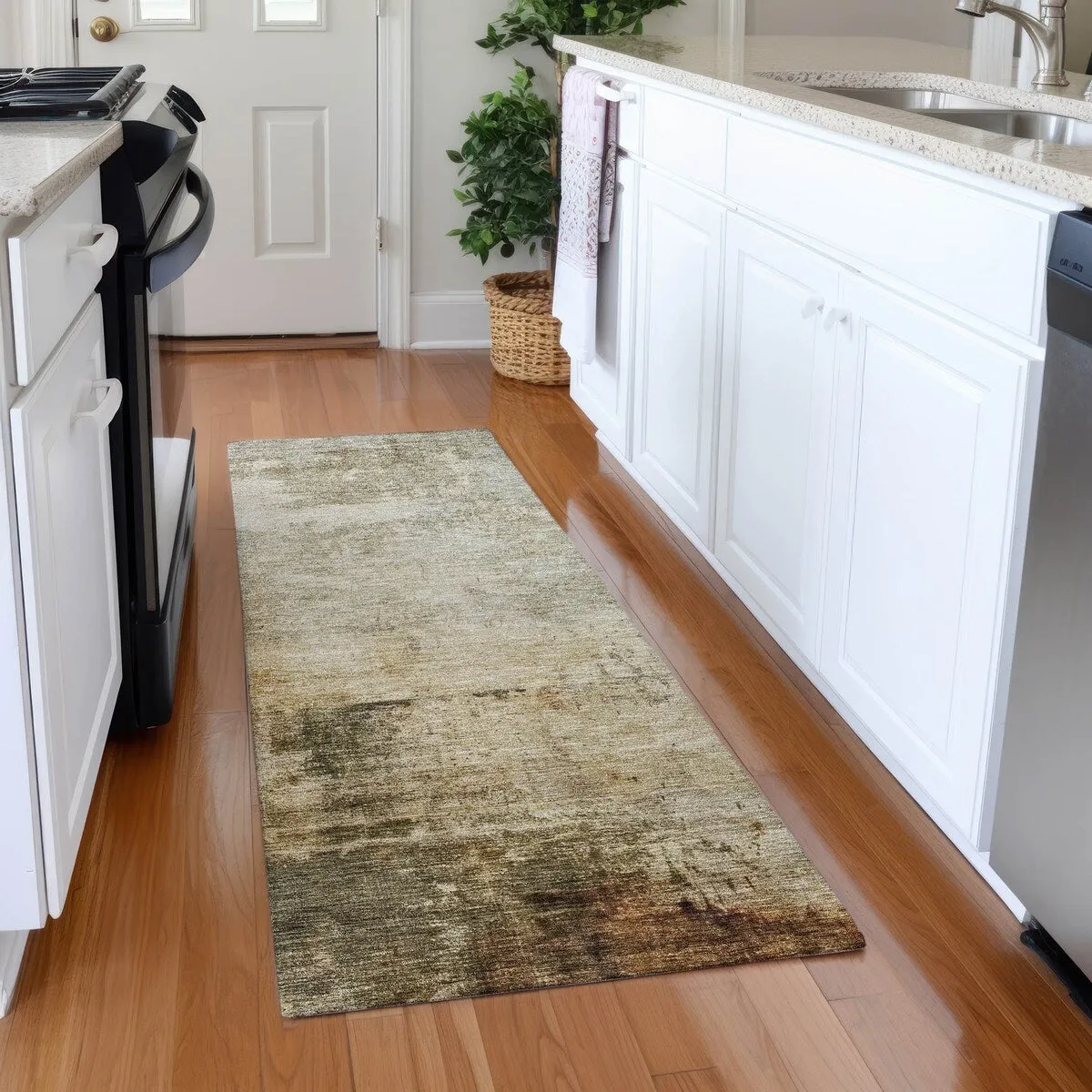 Machine Washable Indoor/ Outdoor Abstract Contemporary Chantille Rug