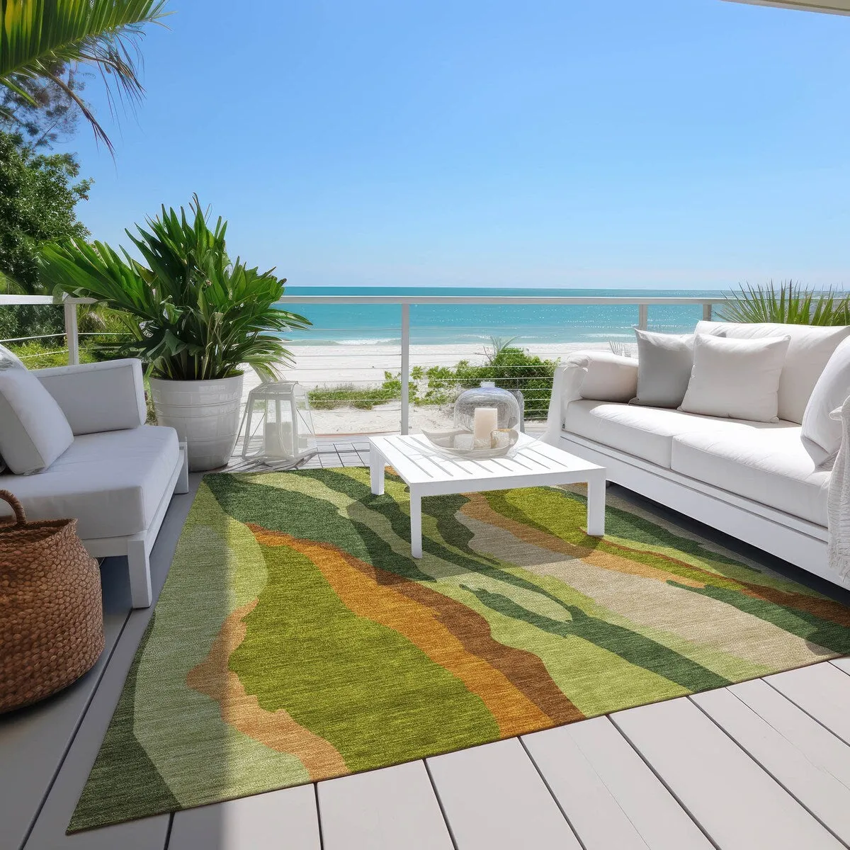 Machine Washable Indoor/ Outdoor Abstract Contemporary Chantille Rug