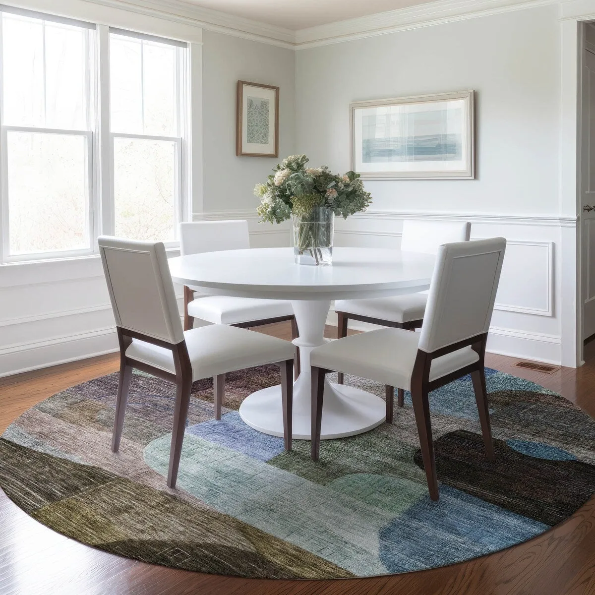 Machine Washable Indoor/ Outdoor Abstract Contemporary Chantille Rug