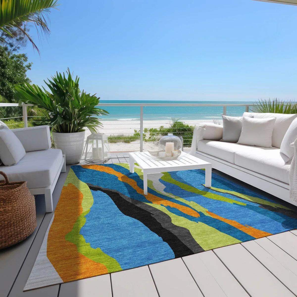 Machine Washable Indoor/ Outdoor Abstract Contemporary Chantille Rug