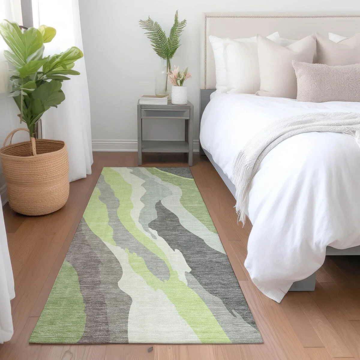 Machine Washable Indoor/ Outdoor Abstract Contemporary Chantille Rug