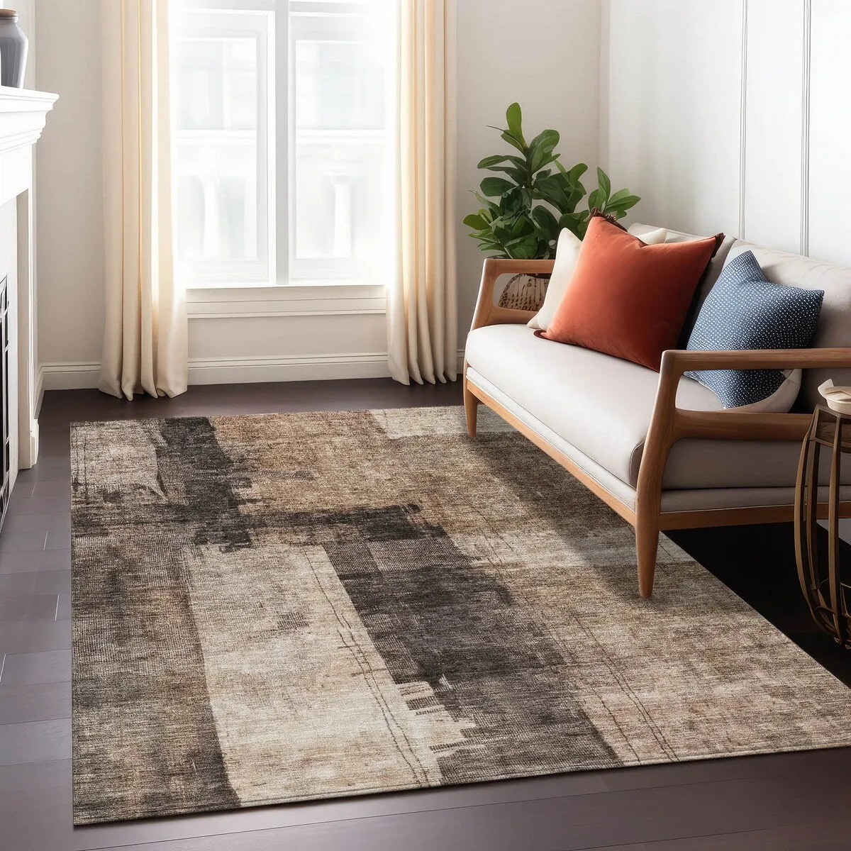 Machine Washable Indoor/ Outdoor Abstract Contemporary Chantille Rug