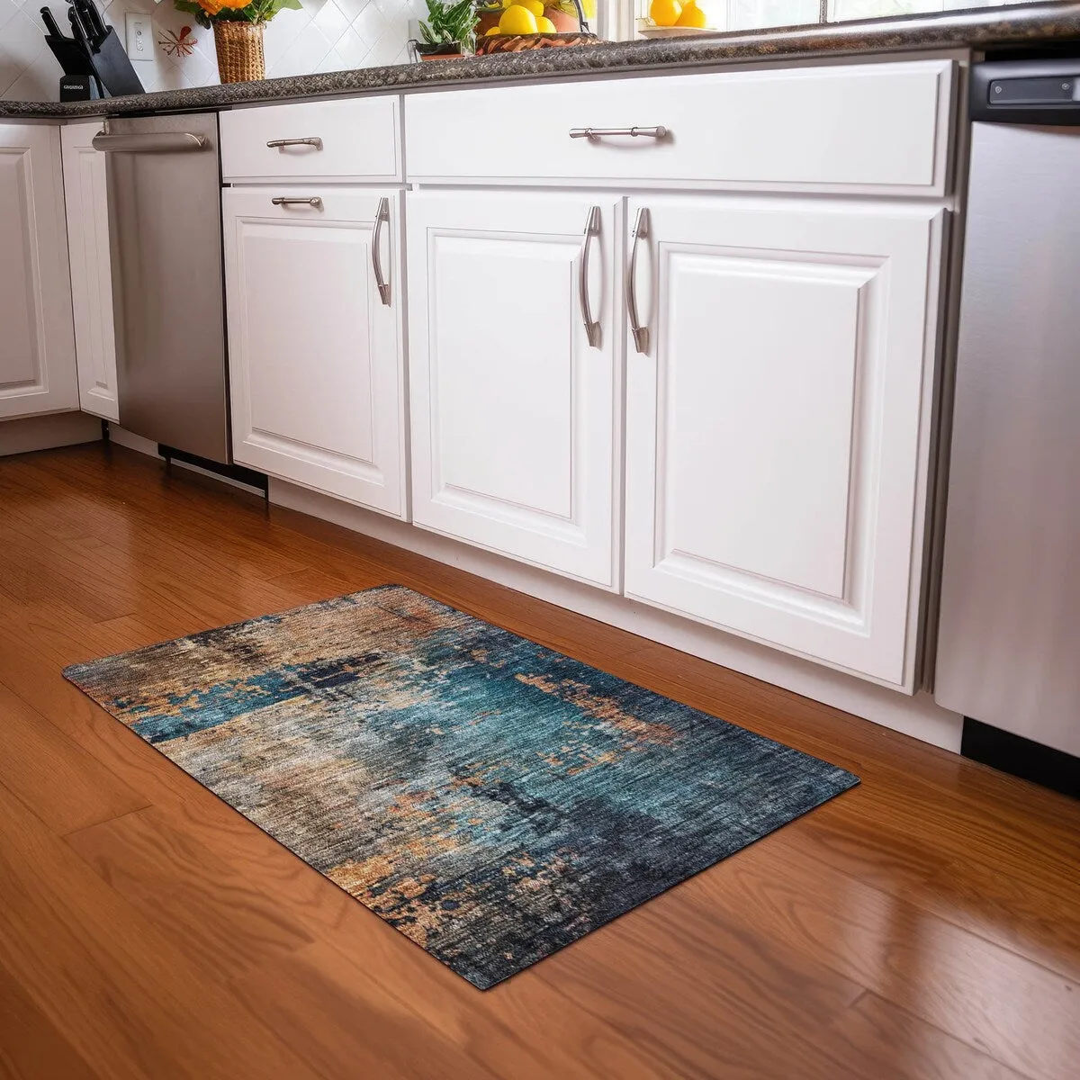 Machine Washable Indoor/ Outdoor Abstract Contemporary Chantille Rug