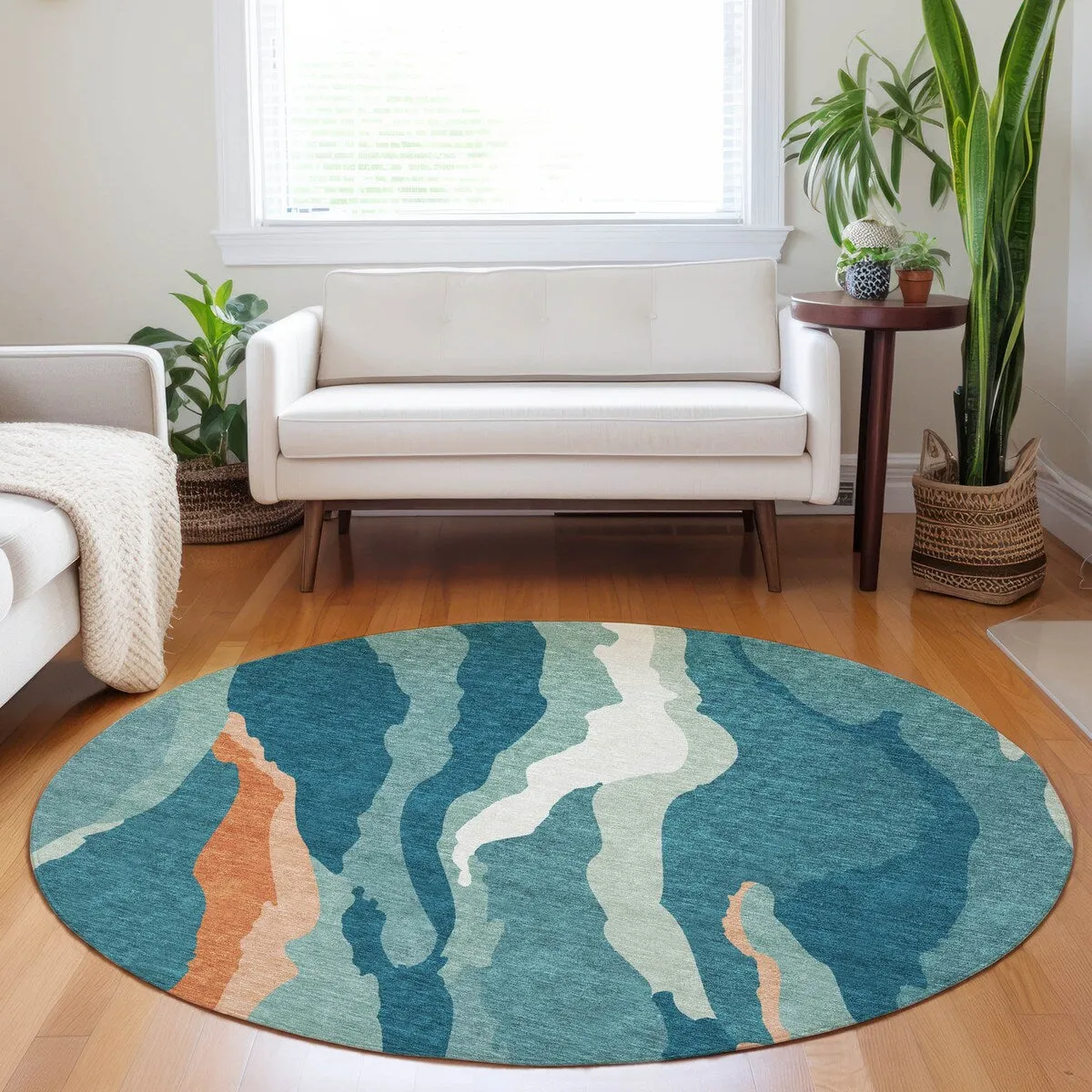 Machine Washable Indoor/ Outdoor Abstract Contemporary Chantille Rug