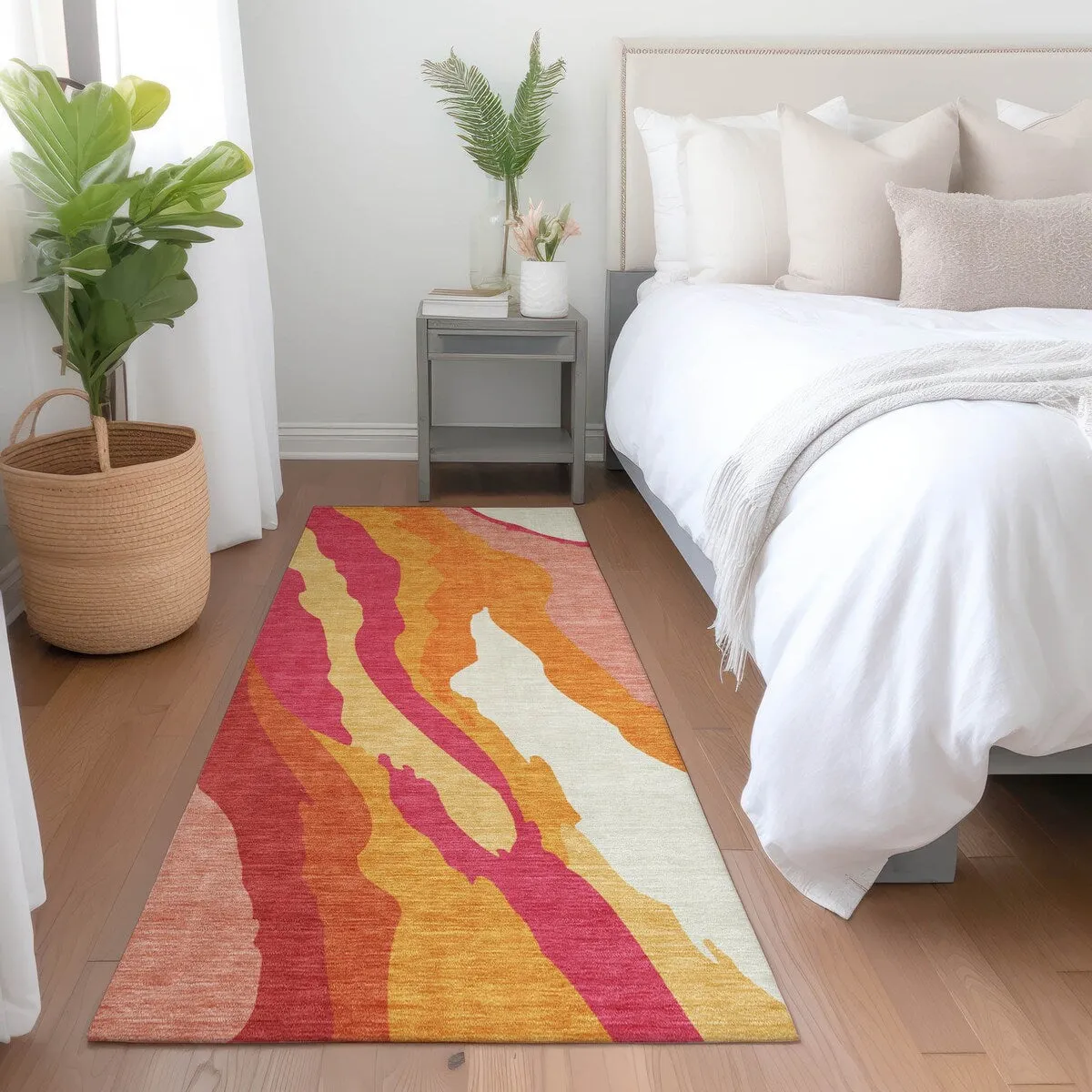 Machine Washable Indoor/ Outdoor Abstract Contemporary Chantille Rug
