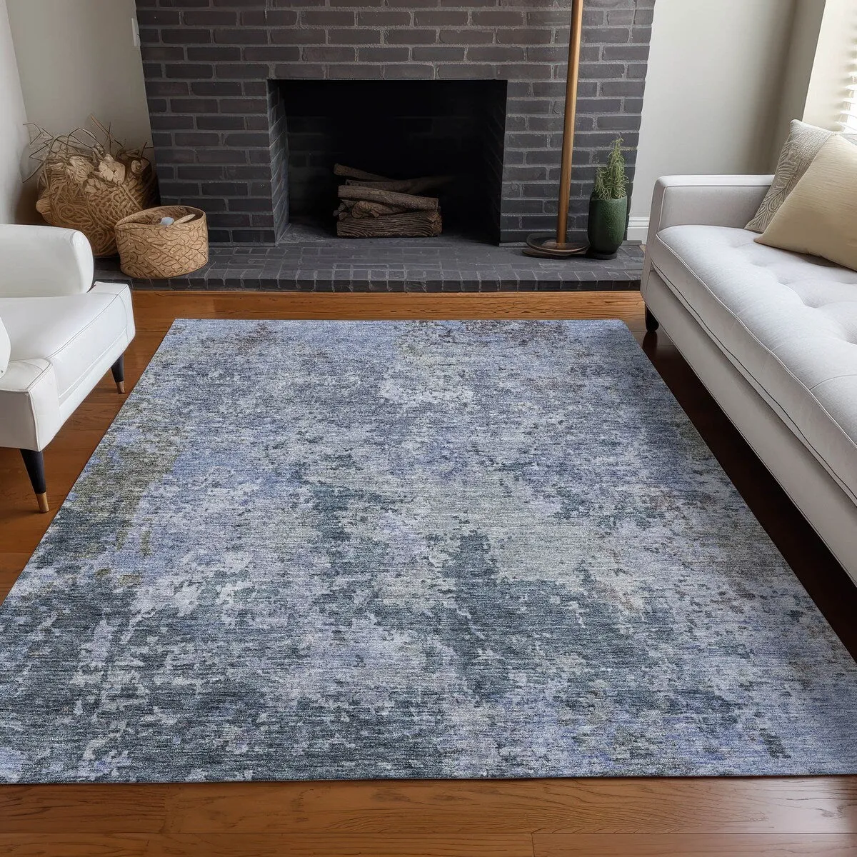Machine Washable Indoor/ Outdoor Abstract Contemporary Chantille Rug