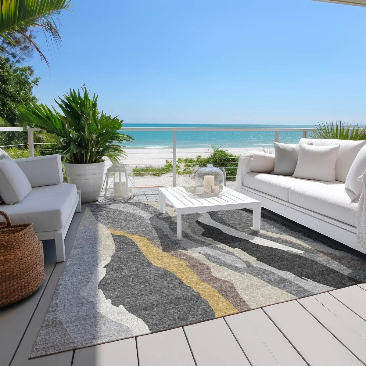 Machine Washable Indoor/ Outdoor Abstract Contemporary Chantille Rug